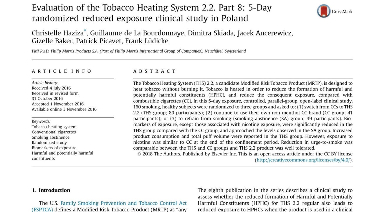 Evaluation of the Tobacco Heating System 2.2. Part 8: 5-Day randomized reduced exposure clinical study in Poland