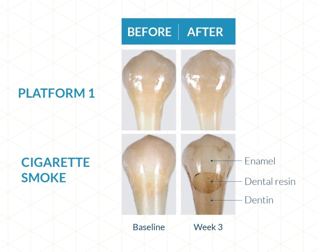 Comparison of the tooth color change caused by THS aerosol and cigarette smoke