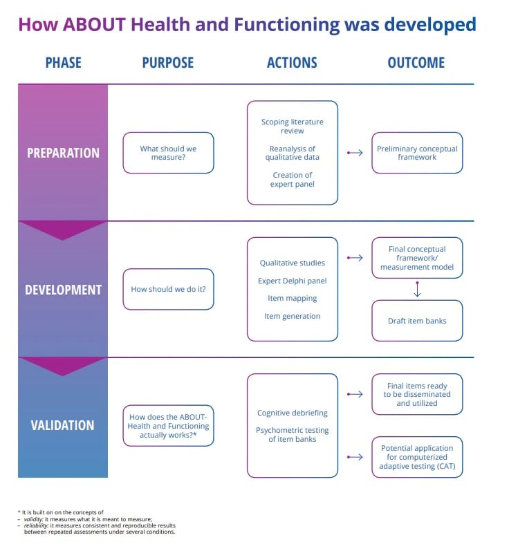 A graphic illustrating the development of health and functioning.