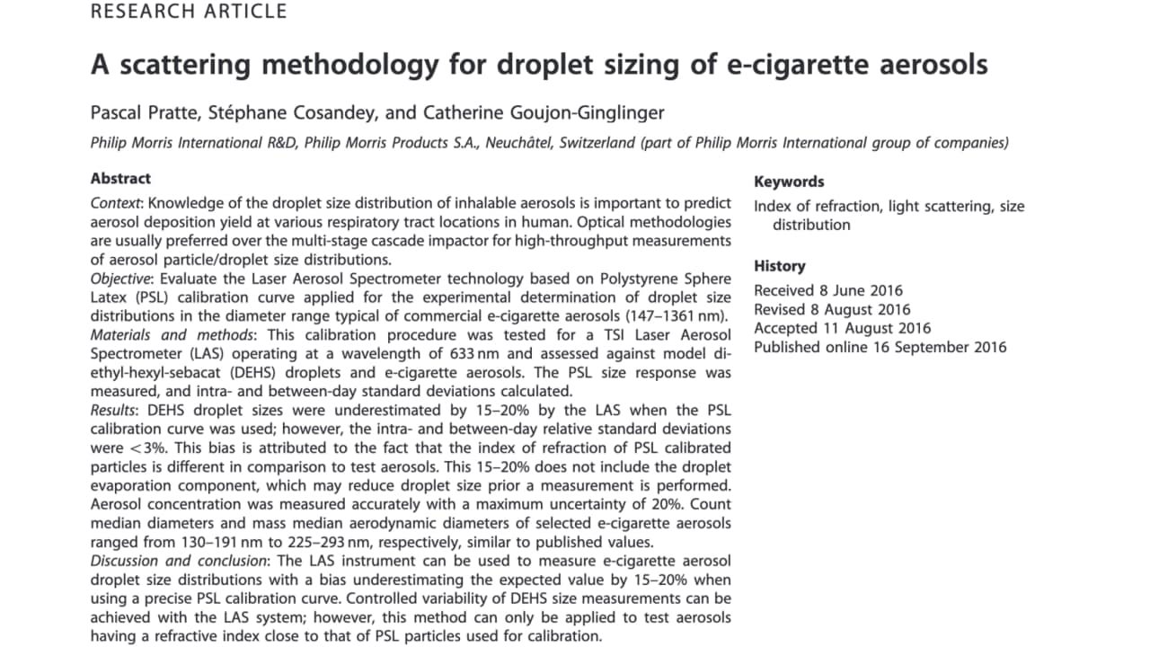 A scattering methodology for droplet sizing of e-cigarette aerosols