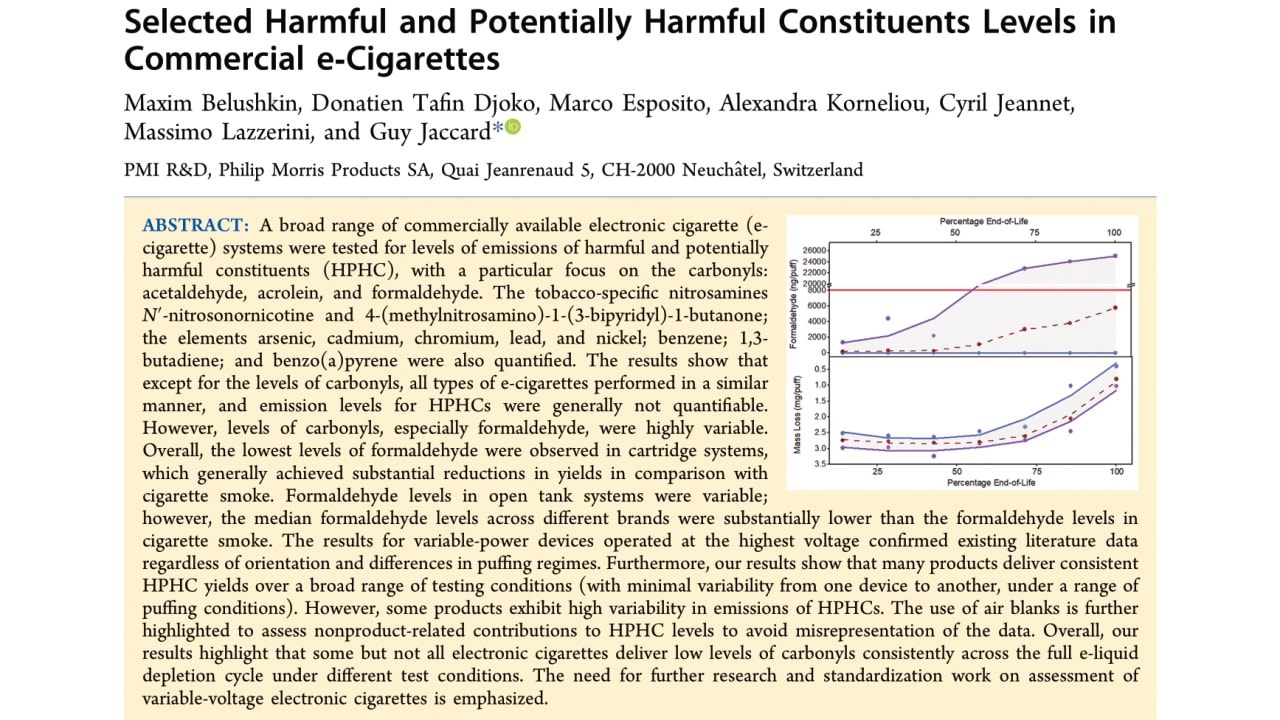 Selected harmful and potentially harmful constituents levels in commercial e-cigarettes