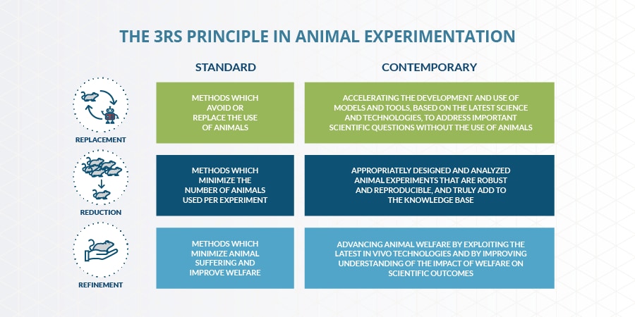 Infographic of the 3RS principle in animal experimentation