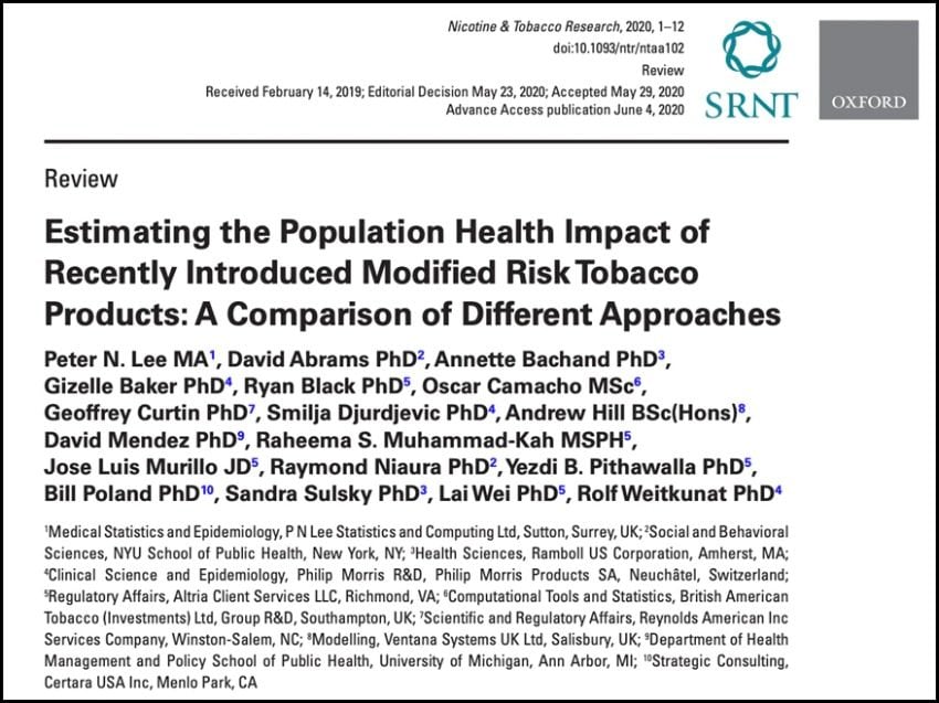Study about estimating population health impact of modified tobacco products.