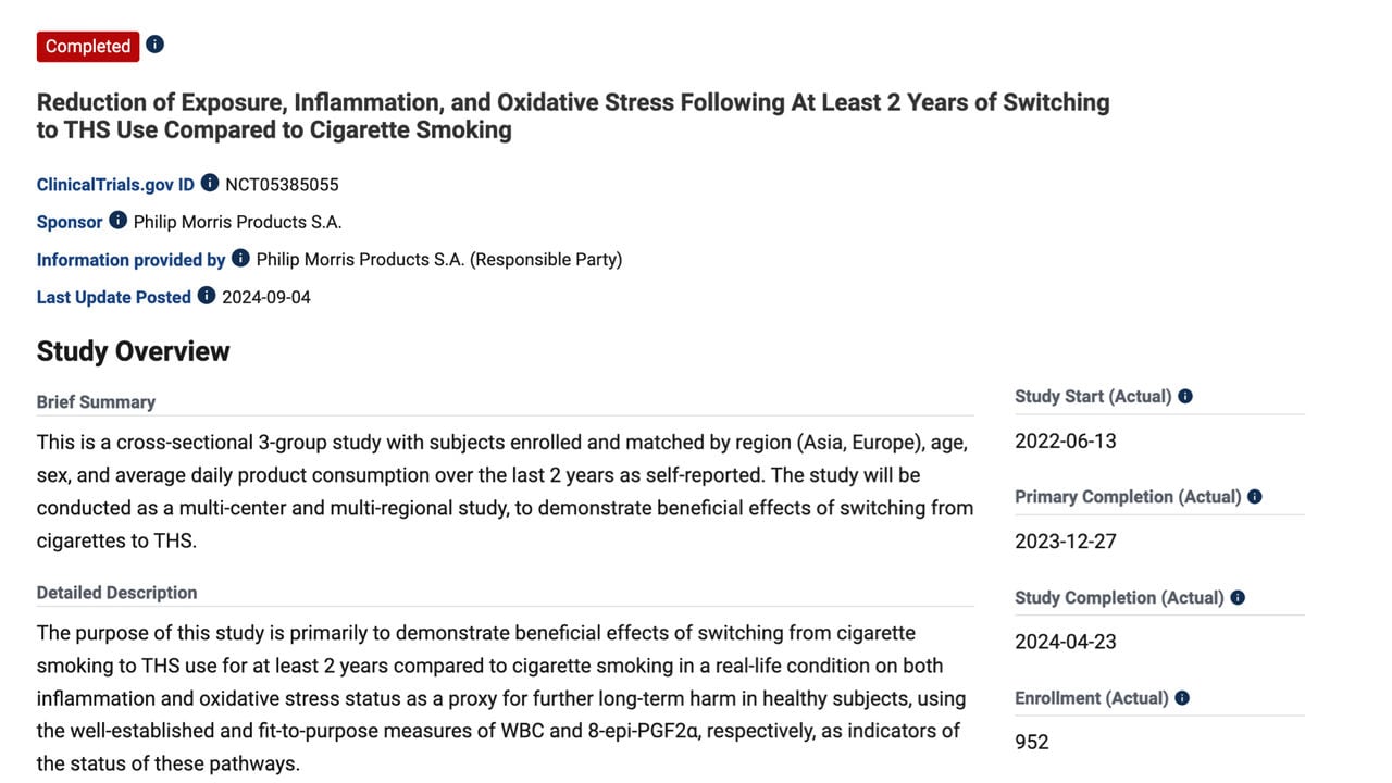 Reduction of Exposure, Inflammation, and Oxidative Stress Following at Least 2 Years of Switching to THS Use Compared to Cigarette Smoking