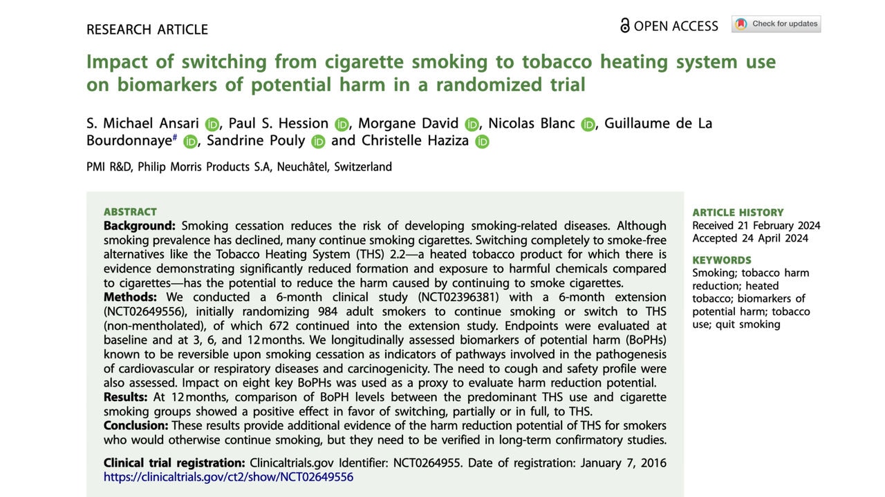 Impact of switching from cigarette smoking to tobacco heating system use on biomarkers of potential harm in a randomized trial