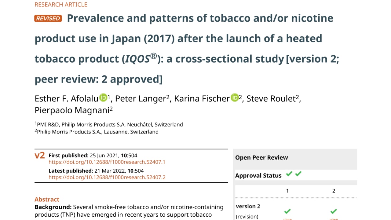 Study about nicotine and tobacco product use in Japan after launch of HTP product.