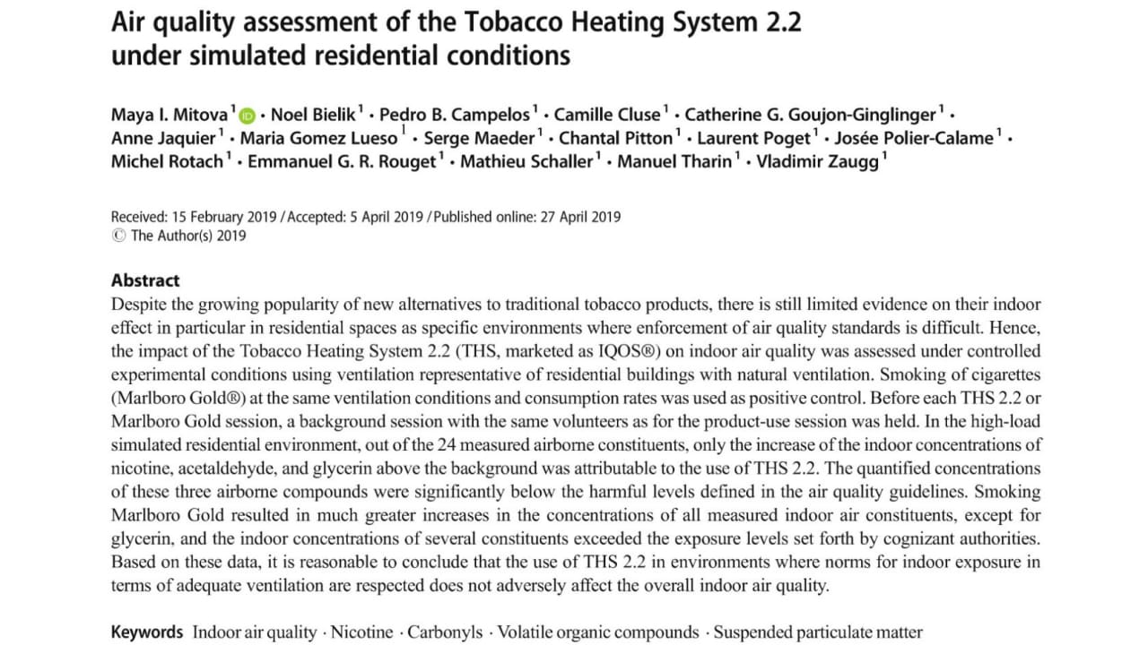 Indoor air quality study of the Tobacco Heating System.