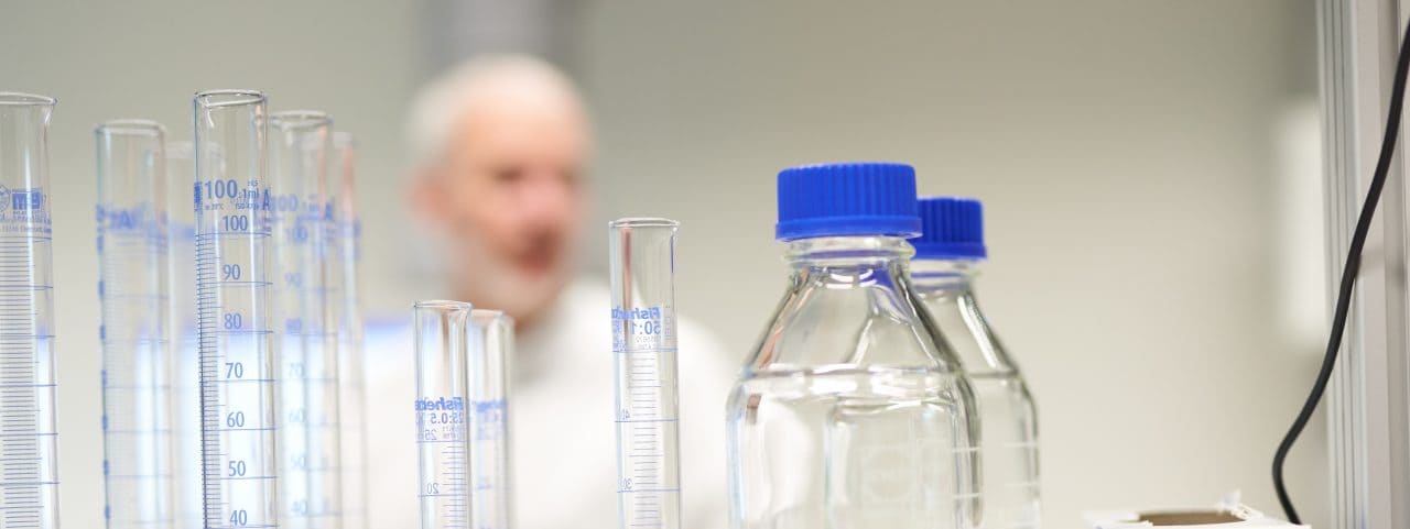 Glassware bottles in the laboratory