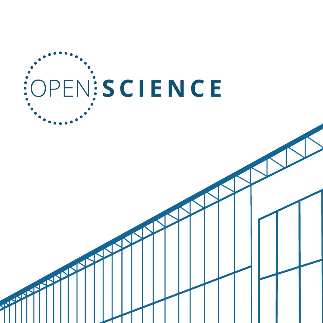 Blue and white open science logo.