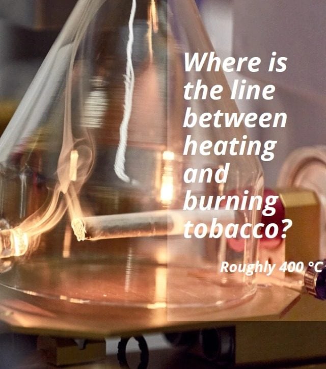 Distinction between temperature in heating and burning tobacco